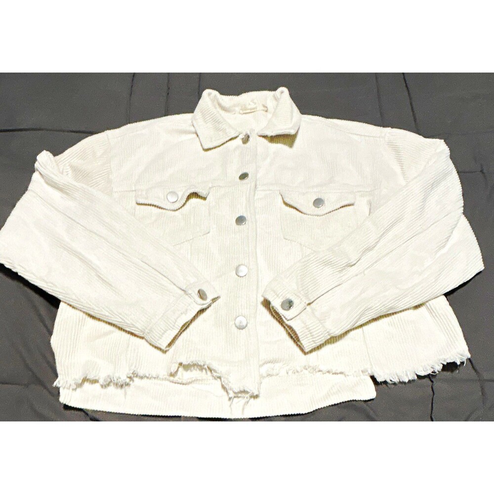 Altar'd State: Women’s White Trucker Jacket Collared Button Frayed Hem- Size XS
